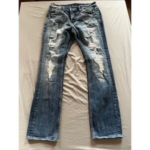 BKE Jake Straight Distressed Jeans Mens 31x32 Medium Wash Ripped Y2K